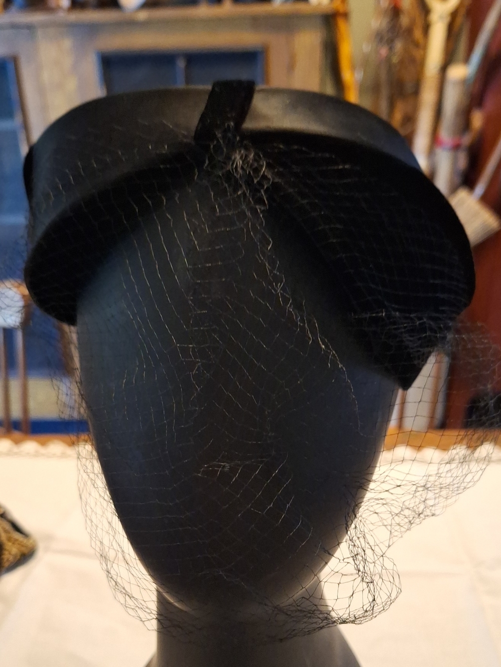Vintage Black Pillbox Hat with Veil